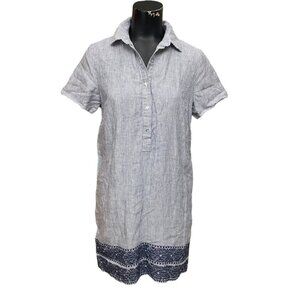 Artisan NY Blue 100% Linen Striped Embroidery Shirt Dress Size XS